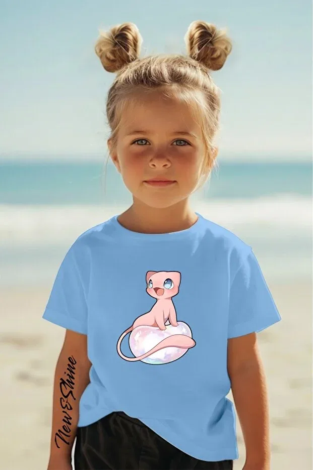 Детская футболка оверсайз с принтом Pink Pokemon Oversize Children's T-Shirt New Shine, Babe Blue