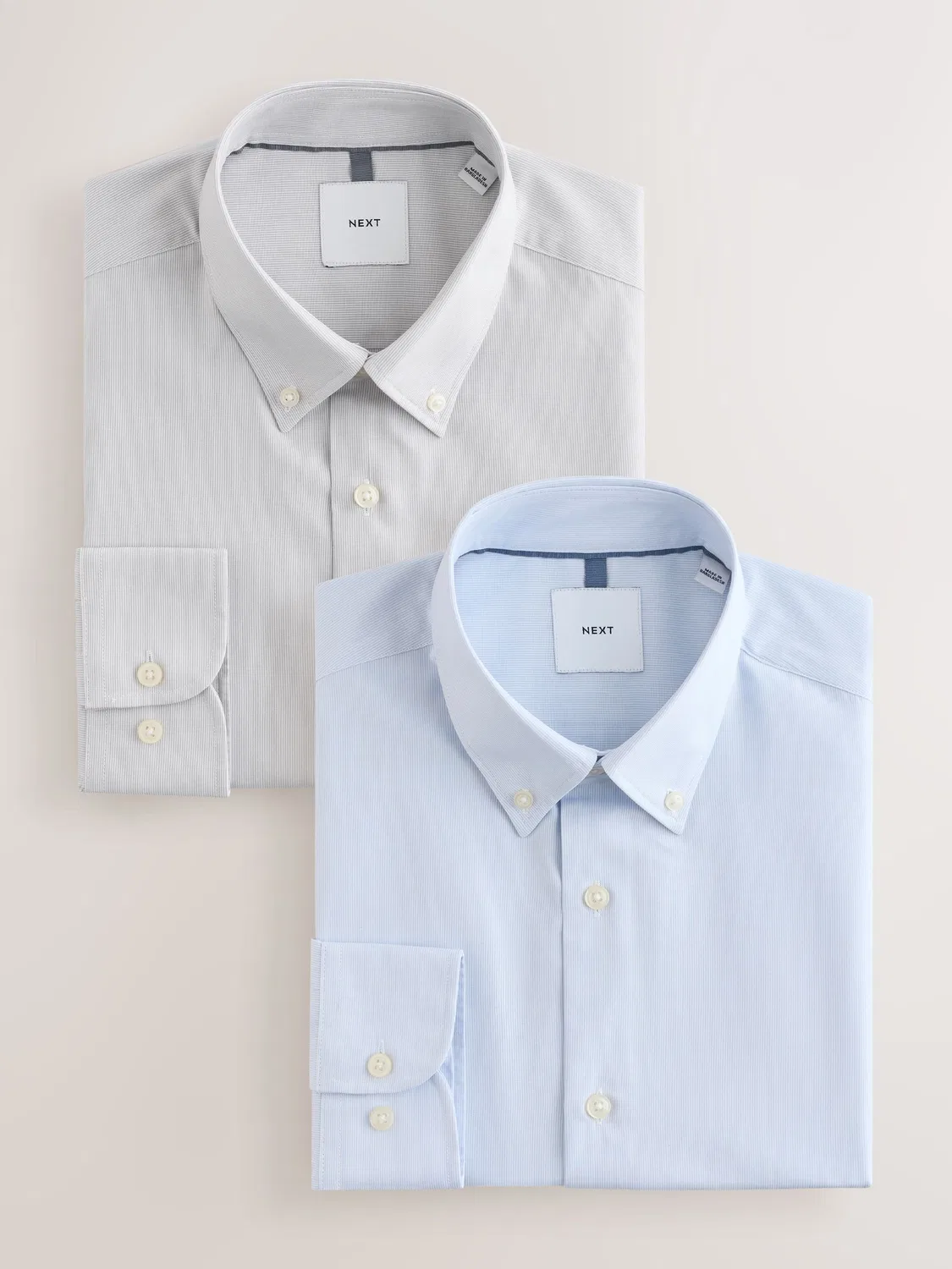 Рубашка с длинным рукавом, Slim Fit, из хлопка с полиэстером Next, сине-серая полоска