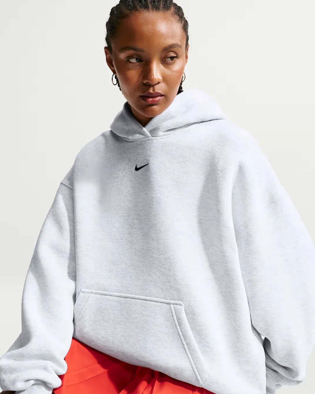 Женская толстовка с капюшоном оверсайз Nike Studio Fleece Medium Weight, Birch Heather/Black