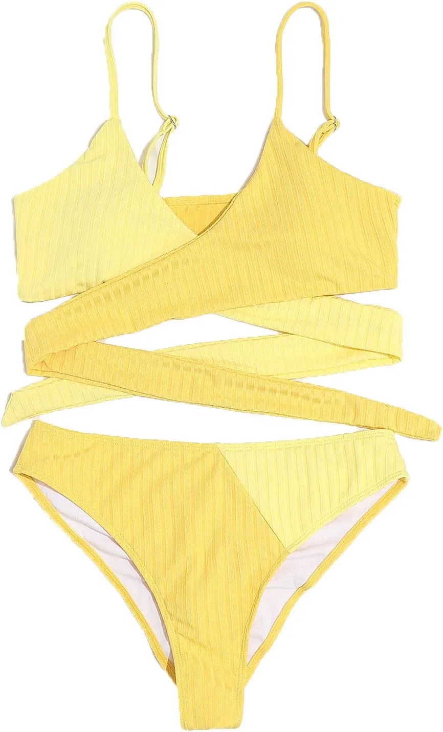 Женский монокини с запахом и вырезами, Yellow