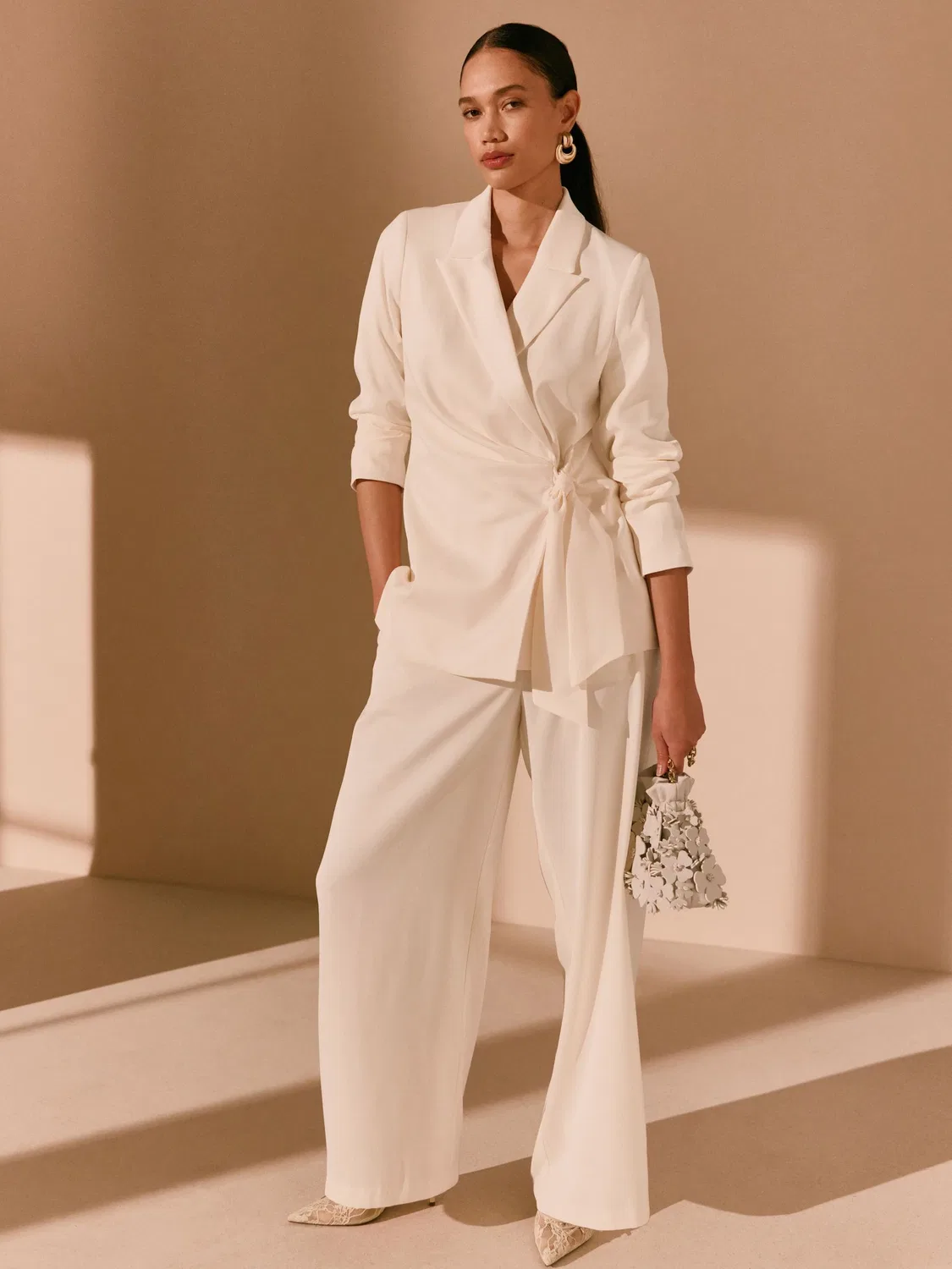 Жакет-кимоно сатиновый, модель Wrap Blazer Next, экрю — фото 2