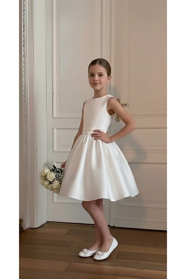 Детское платье-трапеция для девочек без рукавов из сатина Asel Kids, White