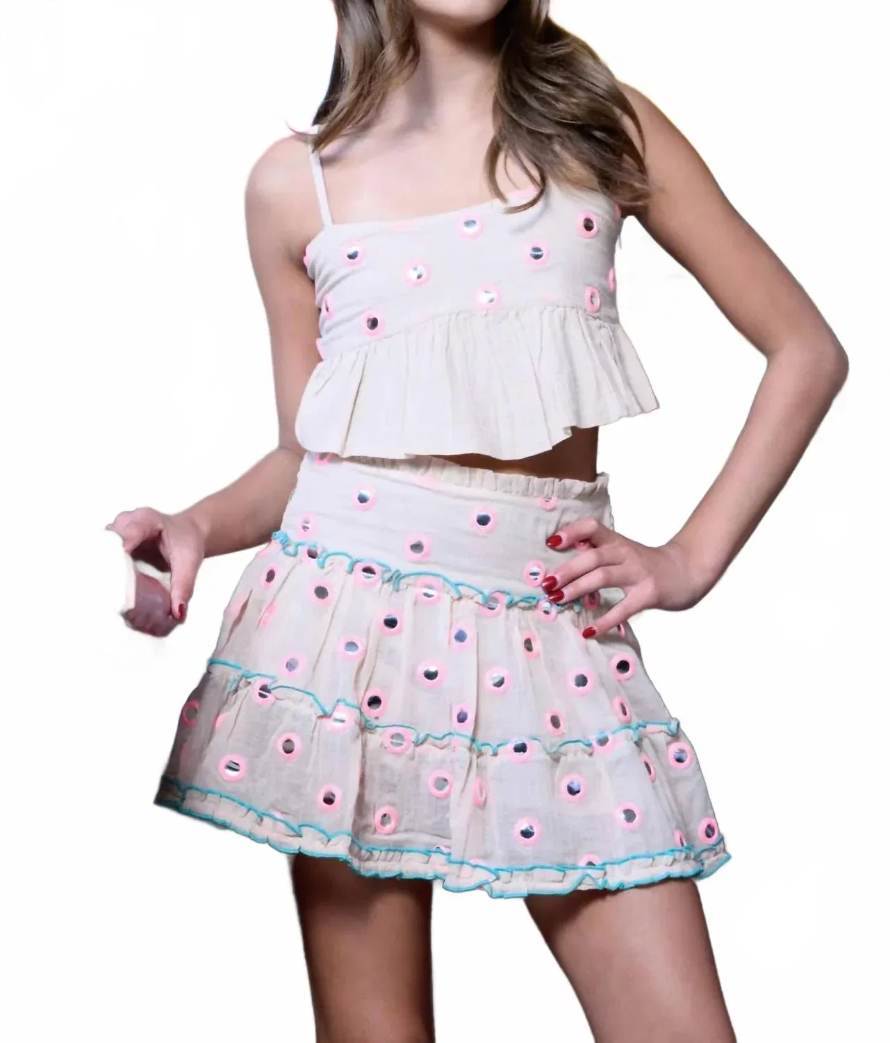 Детская юбка для девочек с оборками Meena Mini Ruffle KatieJnyc, Peach/Turquoise — фото 2