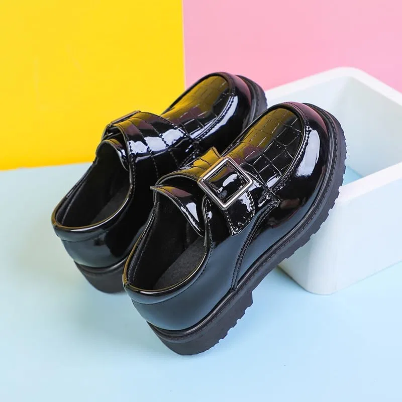 Детские оксфорды из лаковой кожи с ретро-дизайном kkdom, Patent Leather Black — фото 3