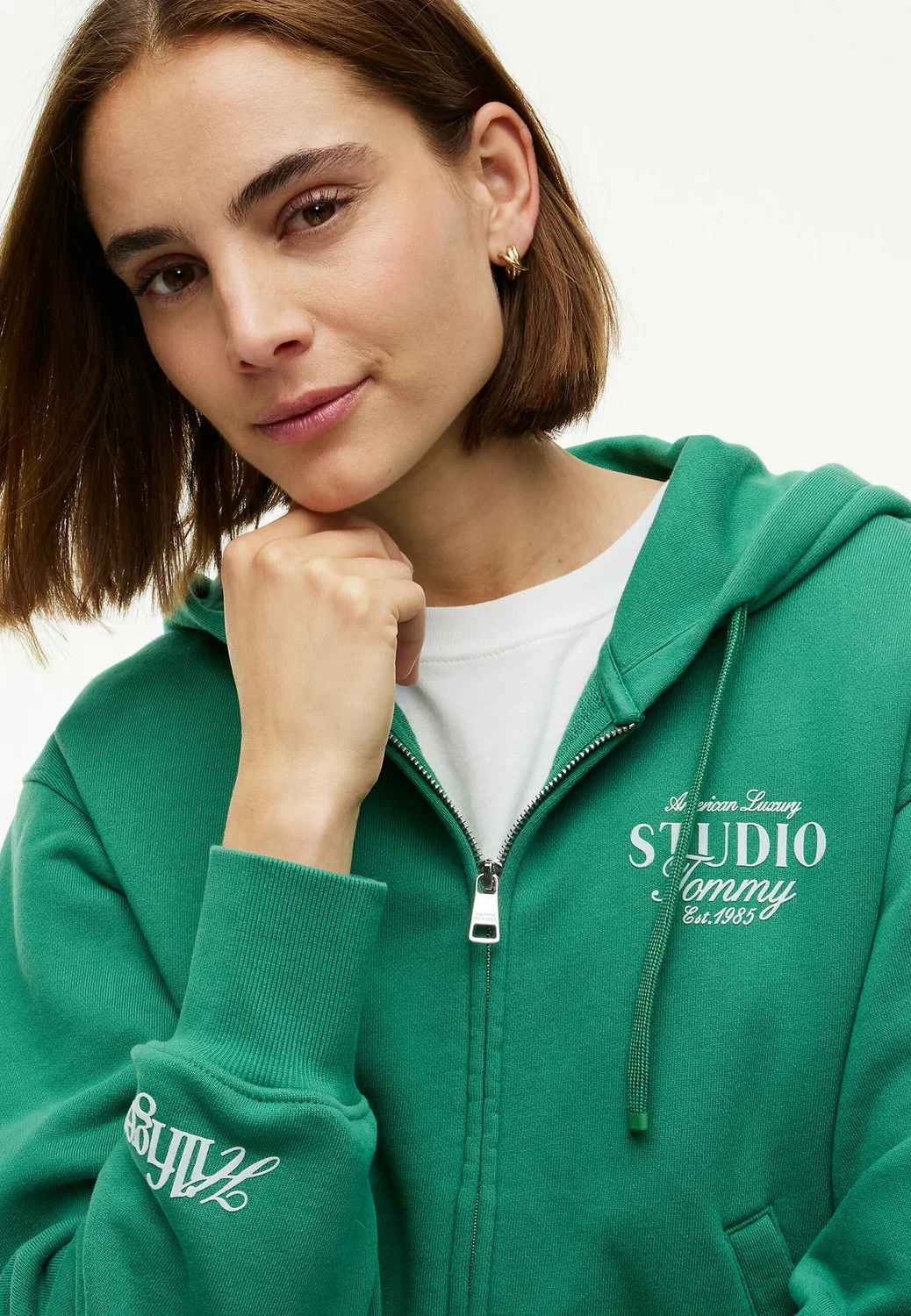 Толстовка с капюшоном на молнии и логотипом, свободного кроя Tommy Hilfiger, Alaskan Green — фото 4