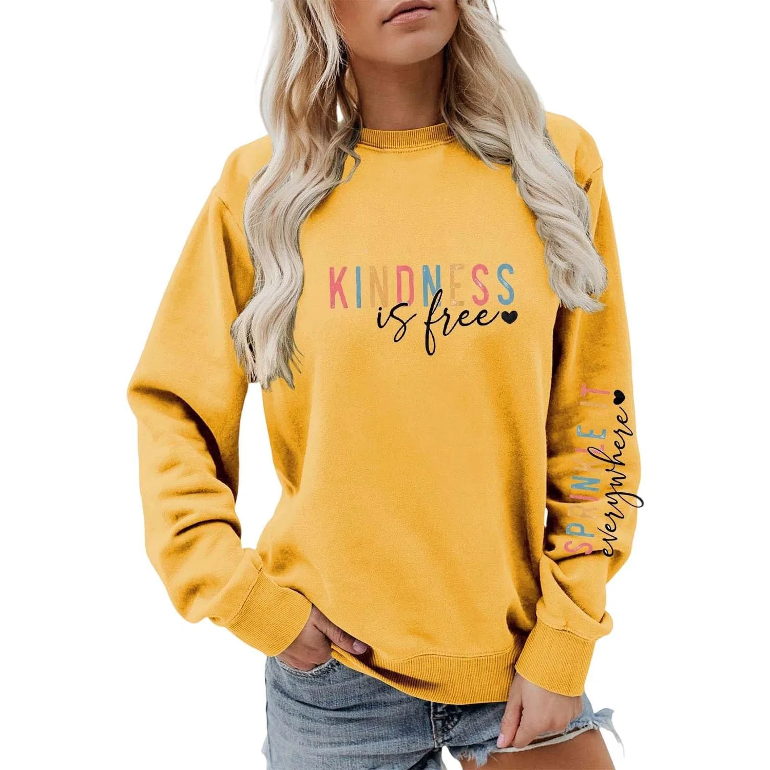 Женский свитшот с капюшоном и принтом, Yellow