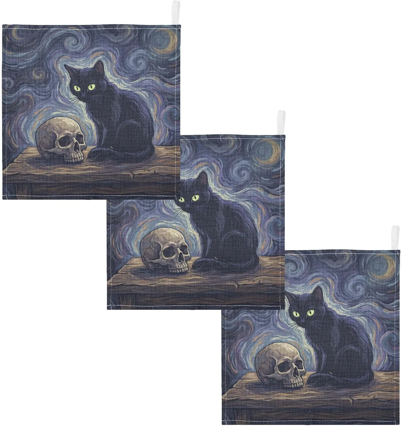 Мочалка детская из муслина 4 слоя, GuoChe, 3 шт, 30x30 см, Schwarzer Katzenschädel — фото 2