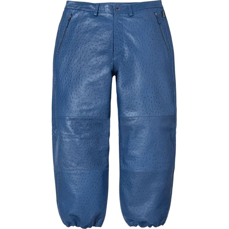 Унисекс штаны кожаные с тиснением Supreme SS26 WEEK6 GORE TEX Ostrich Embossed Leather Pant, Blue