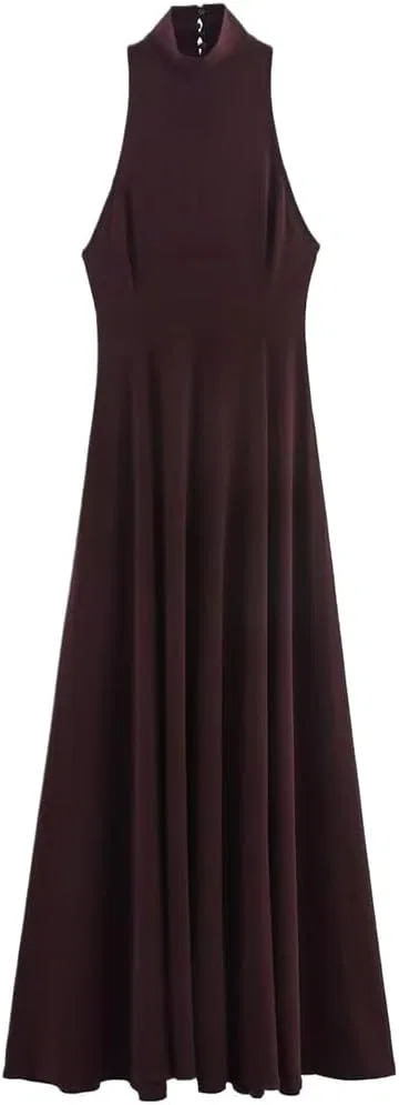 Женское элегантное платье макси с открытой спиной A-силуэта, Wine Red