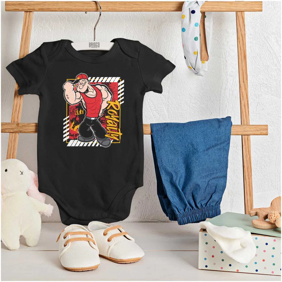 Детское боди-комбинезон с коротким рукавом Popeye Urban Royalty Muscle Brisco Brands, Black — фото 3