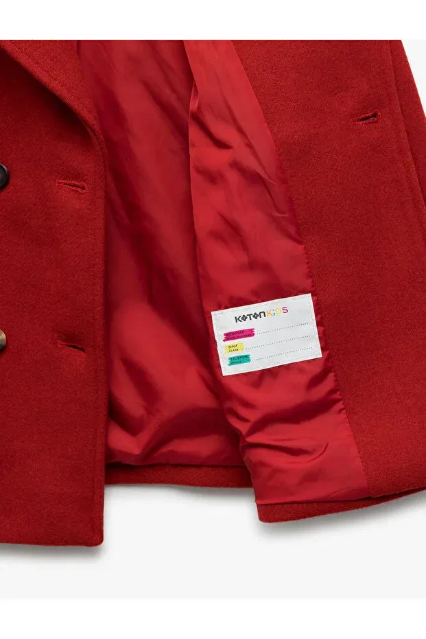 Детское пальто для девочек двубортное с воротником-кашкорсе Koton, Red — фото 4