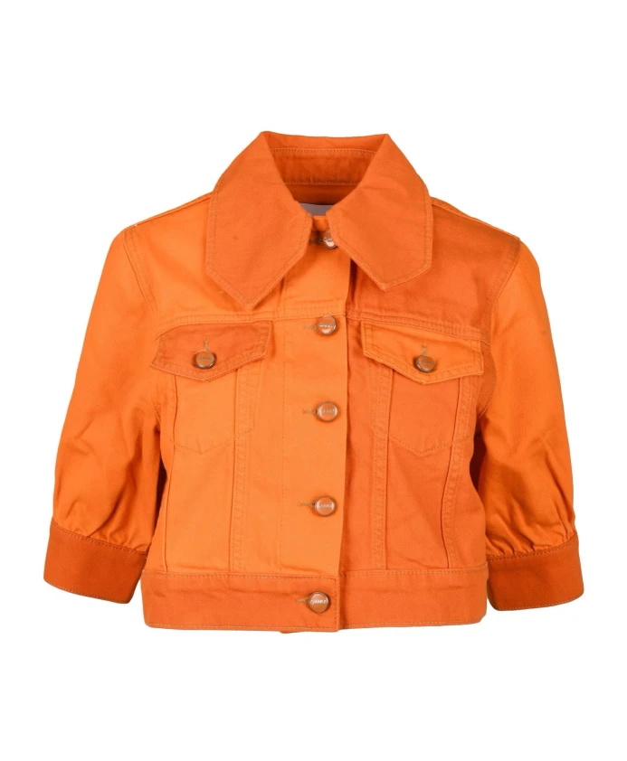 

Короткая куртка из органического хлопка, на пуговицах, без подкладки. Ganni, оранжевый