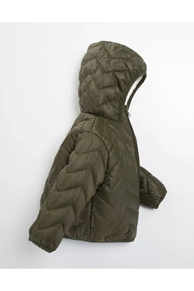 Детское пальто для девочек с капюшоном Midimod Gold, Khaki — фото 3