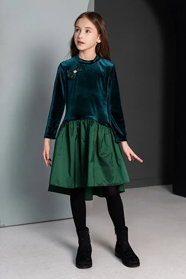 Детское платье для девочек с длинным рукавом Sheshe, Emerald Green