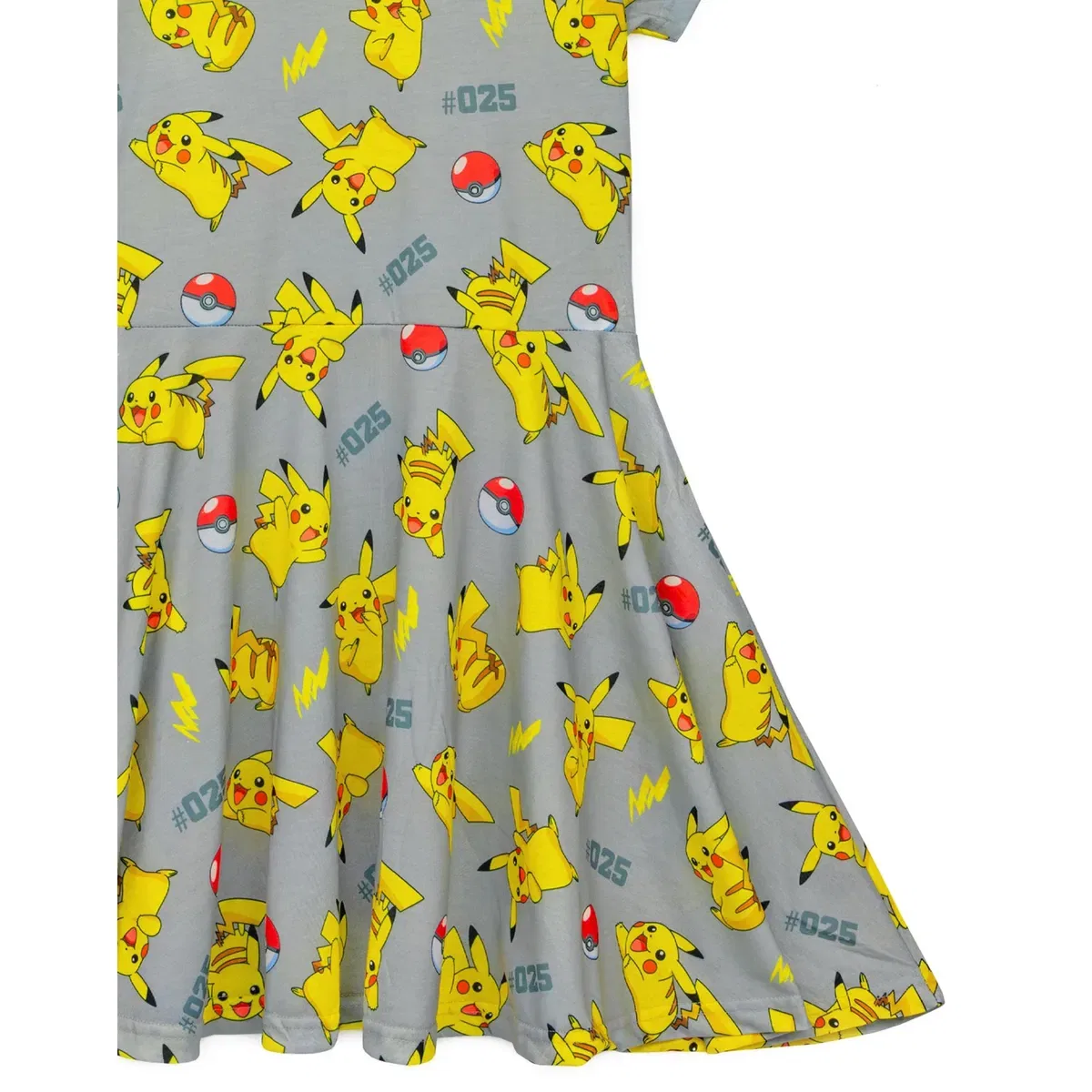 Детское платье-трапеция для девочек с коротким рукавом Pikachu Pokemon, Grey — фото 4