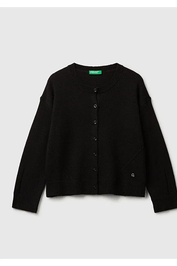 Детский кардиган для девочек шерстяной с принтом United Colors Of Benetton, Black