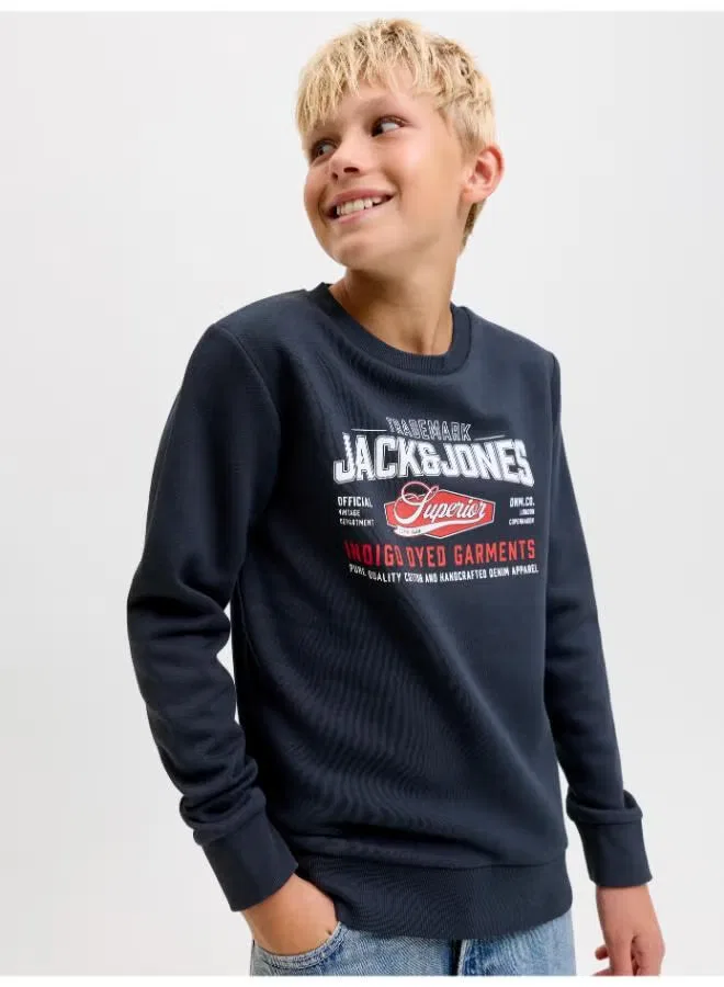 Свитшот с принтом для мальчиков Jack & Jones Junior, темно-синий