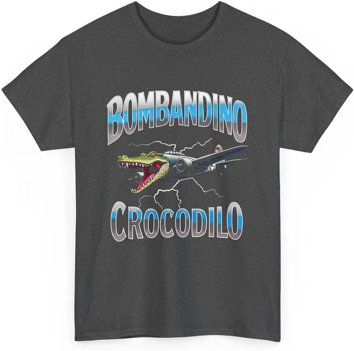 Женская футболка с принтом Bombandino Crocodilo, тёмно-серый меланж