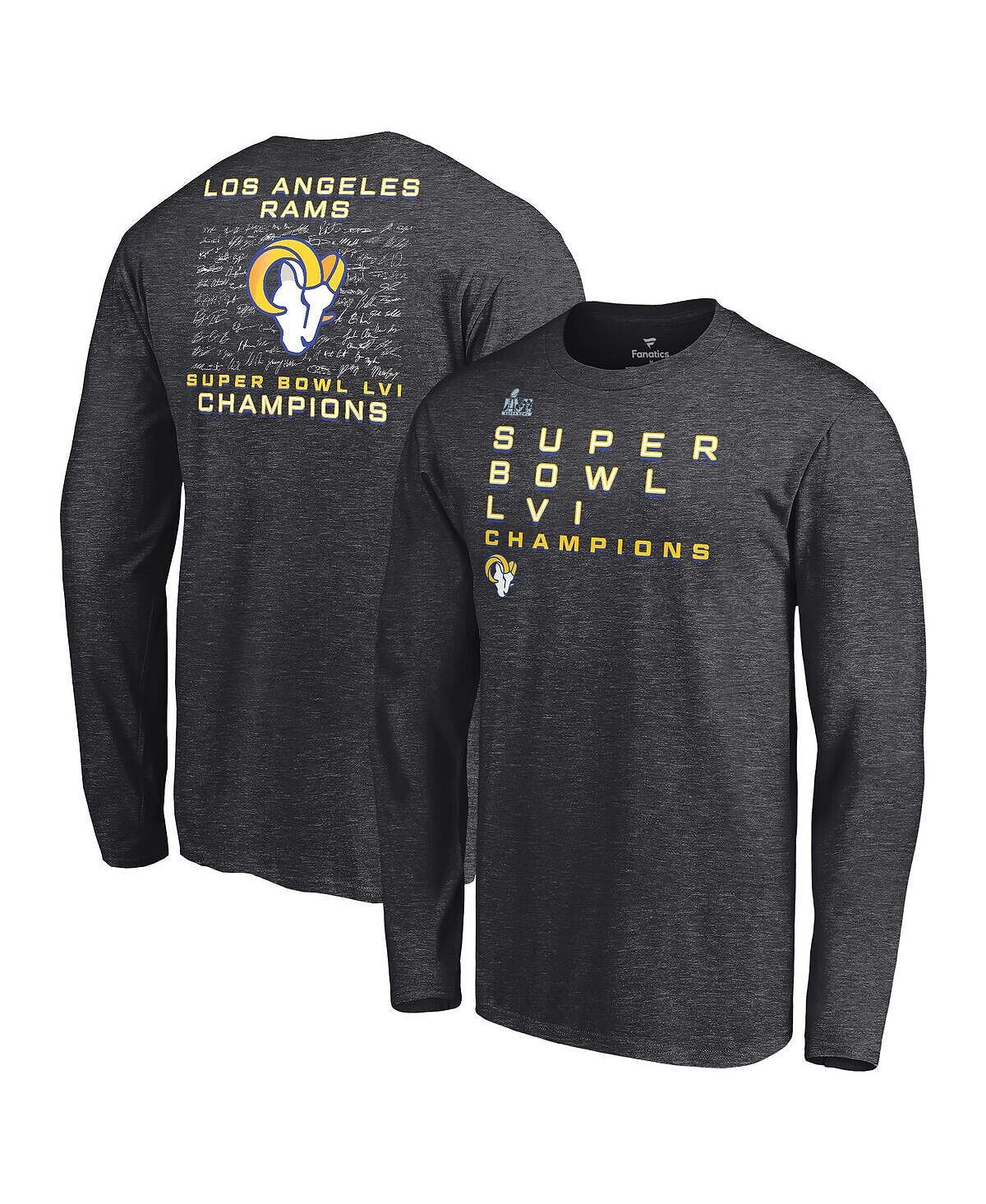 

Мужская футболка с фирменной надписью heather charcoal los angeles rams super bowl lvi champions roster с длинным рукавом Fanatics, мульти