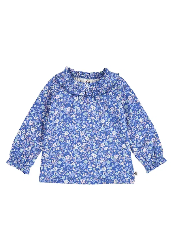 Футболка с длинным рукавом, флоральный узор, long sleeved top, Musli By Green Cotton, azure blue-nectar-tofu, синий