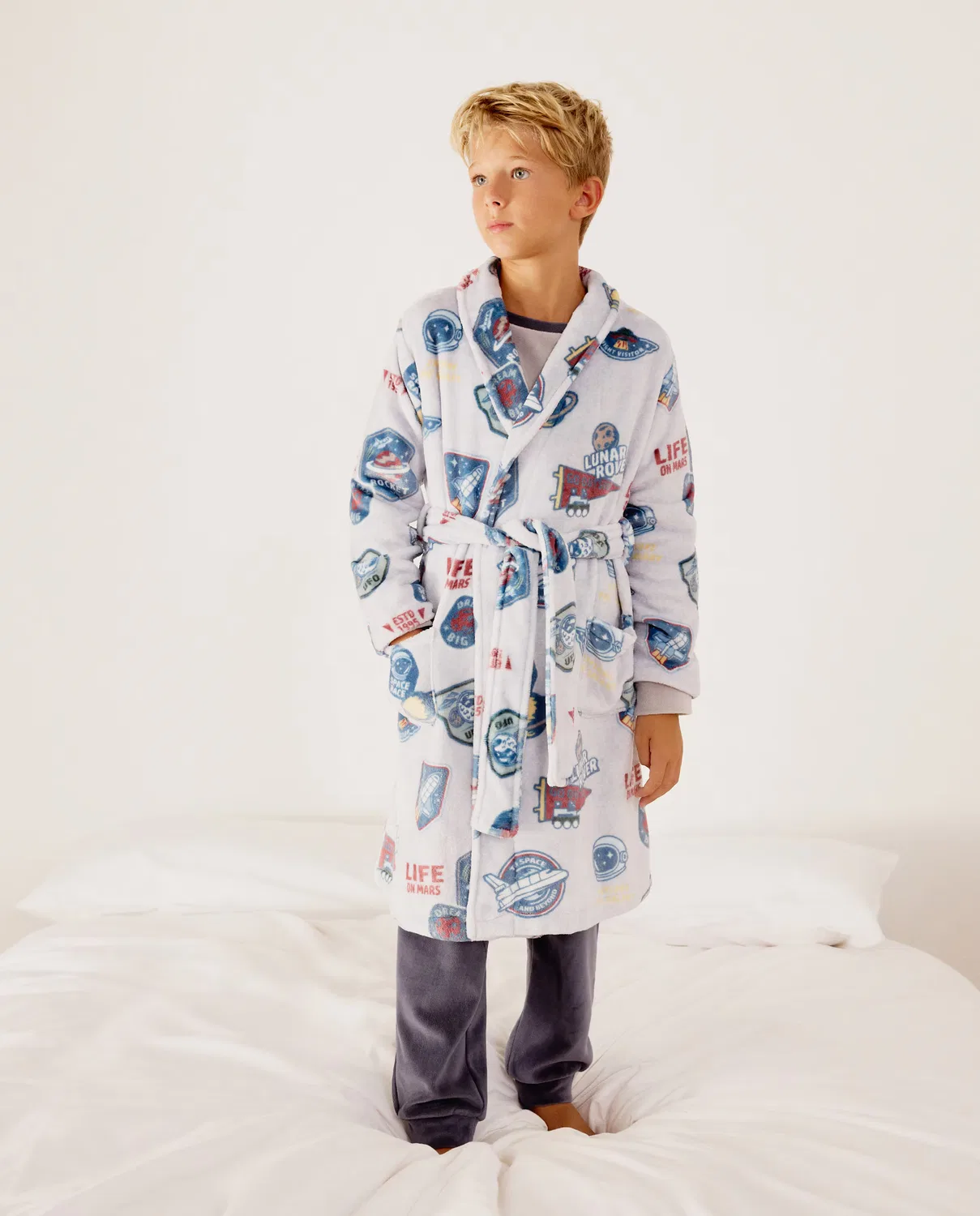Детский халат с принтом, Smock Espacio, Cotton Juice, серый