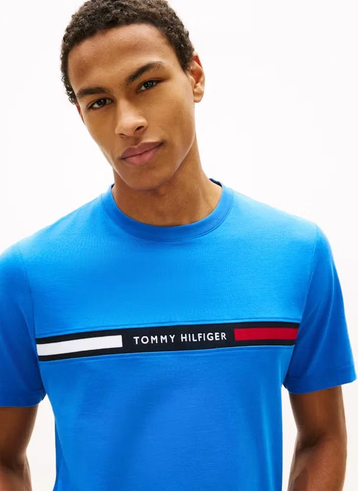 Футболка с контрастной вставкой и вышивкой логотипа Tommy Hilfiger, синий — фото 3