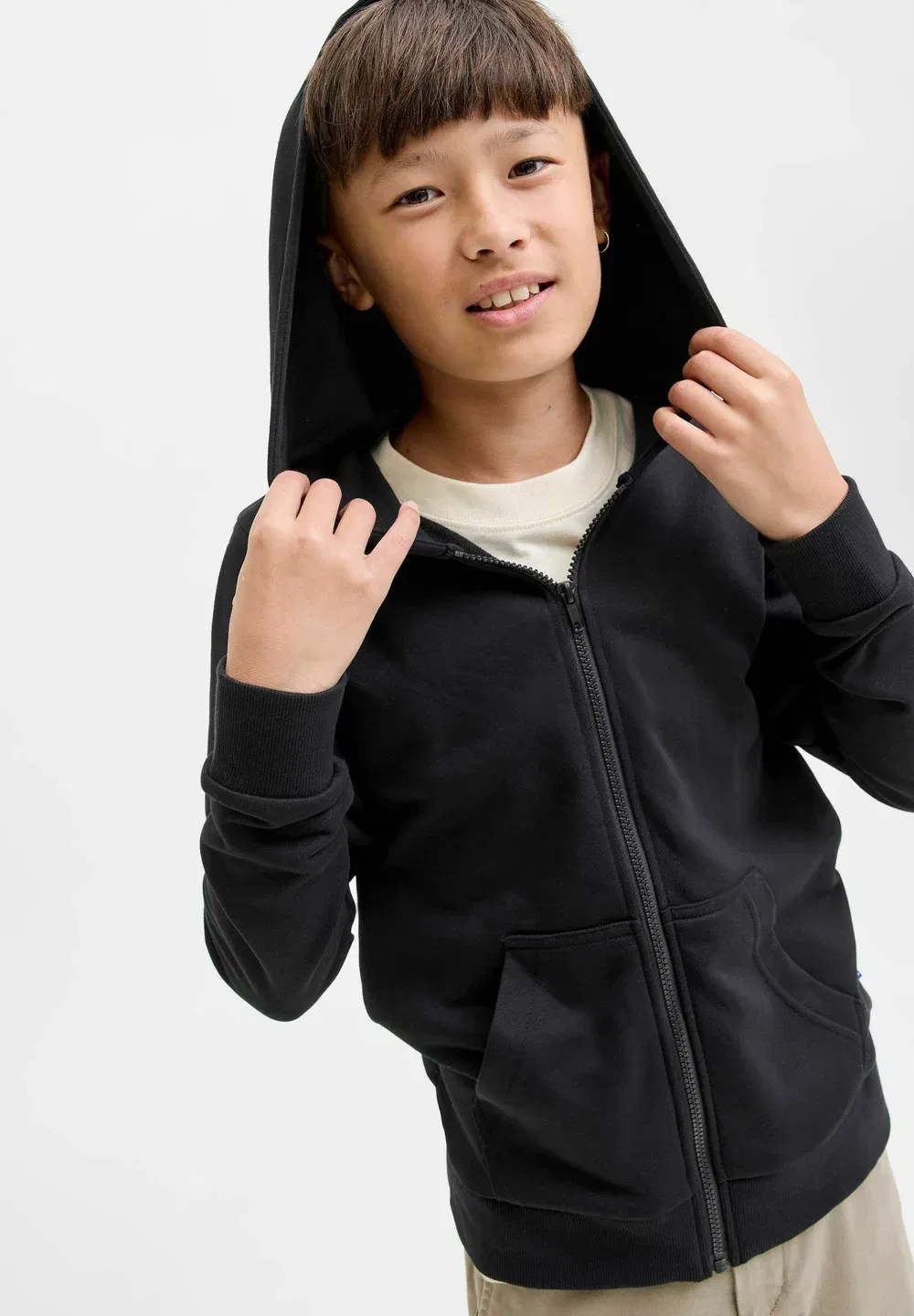 Толстовка на молнии, однотонная, для подростков Jack & Jones Junior, Black — фото 4