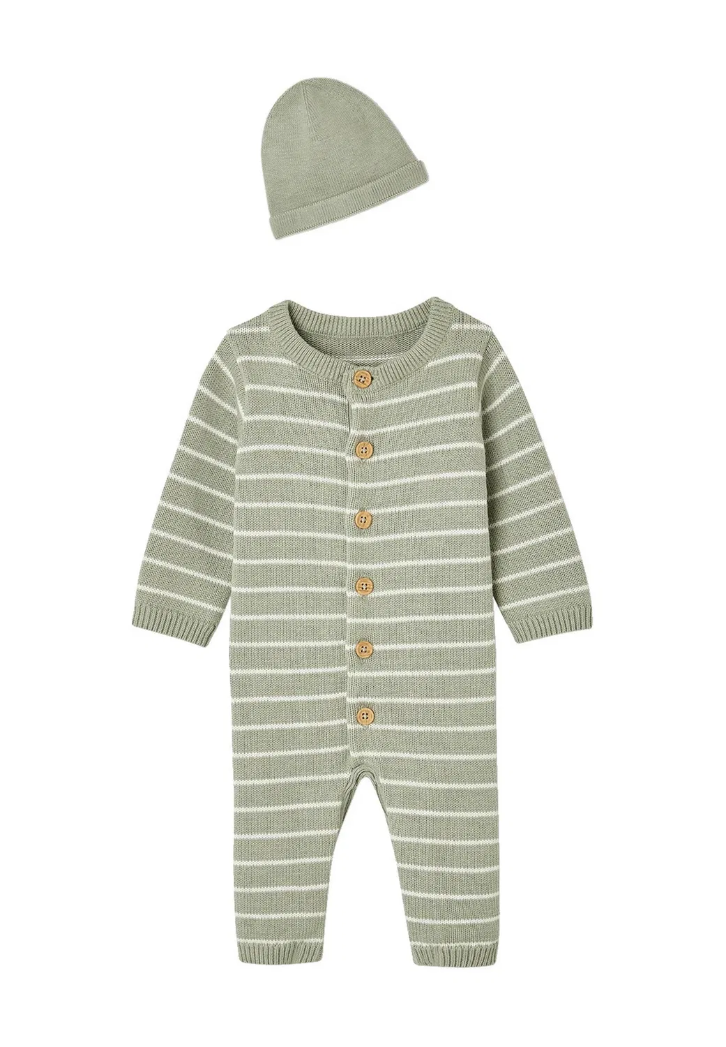 Вязаный комбинезон и шапочка для малыша Vertbaudet, Sage Green