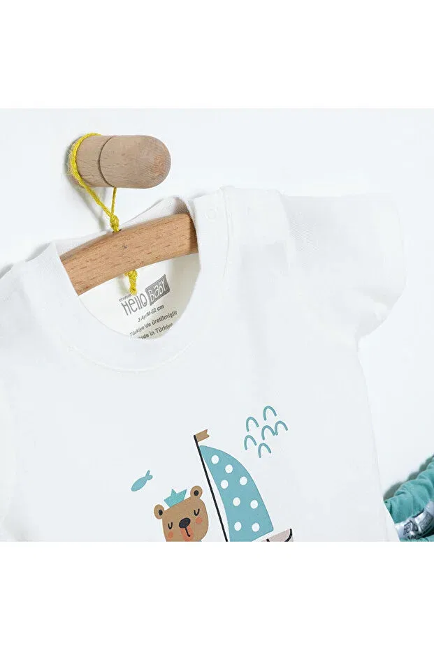 Футболка-Шорты Hellobaby с принтом, 2-струнная, для новорожденного мальчика Ebebek Hello Baby — фото 3