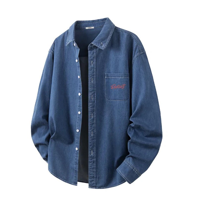 Детская рубашка джинсовая с длинным рукавом MINISO, Light Blue — фото 3