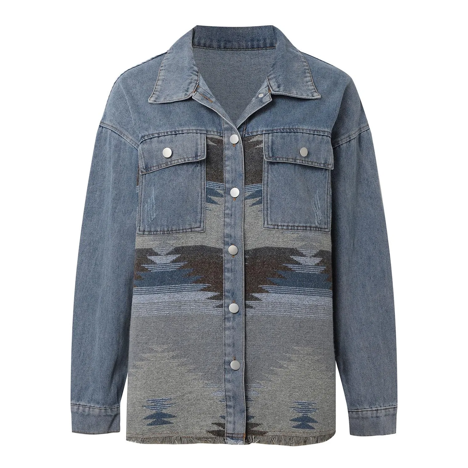 Женская джинсовая куртка с пуговицами Vintage Denim, Blu — фото 3