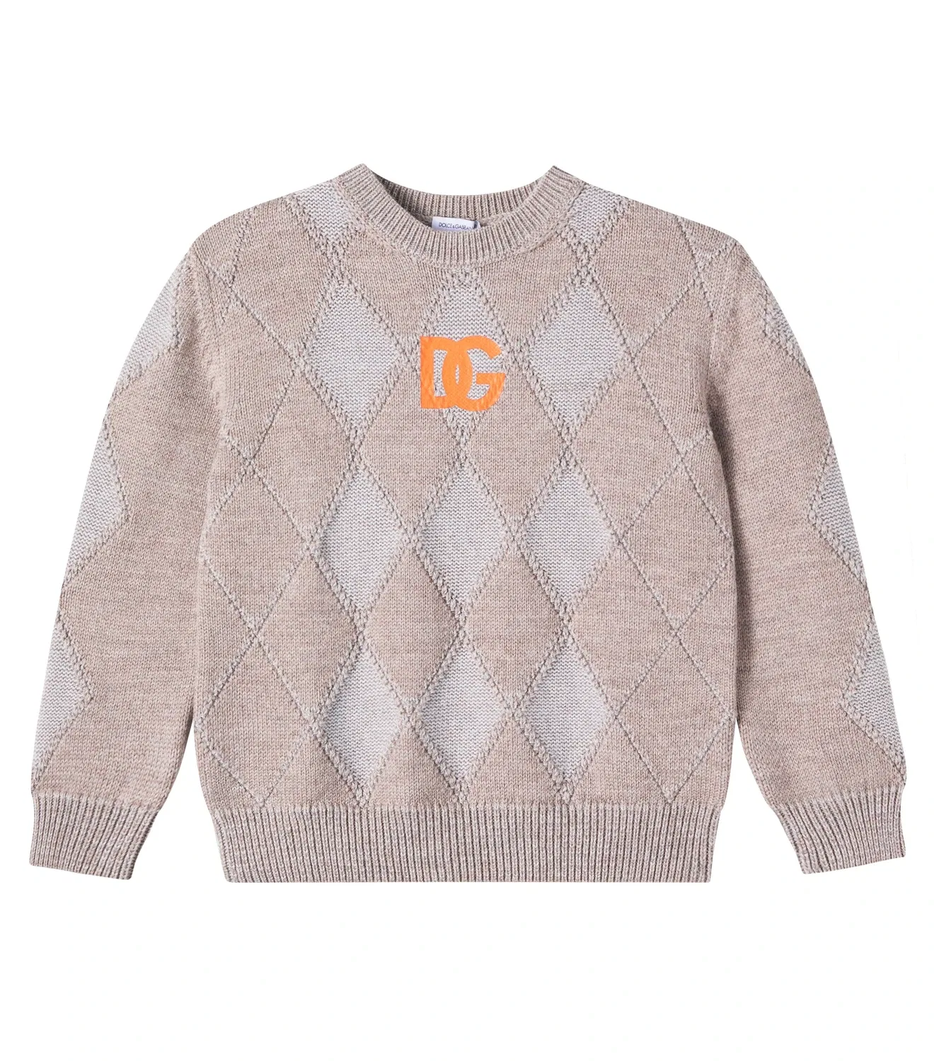Свитер из шерсти с интарсией Dolce&Gabbana Kids, бежевый
