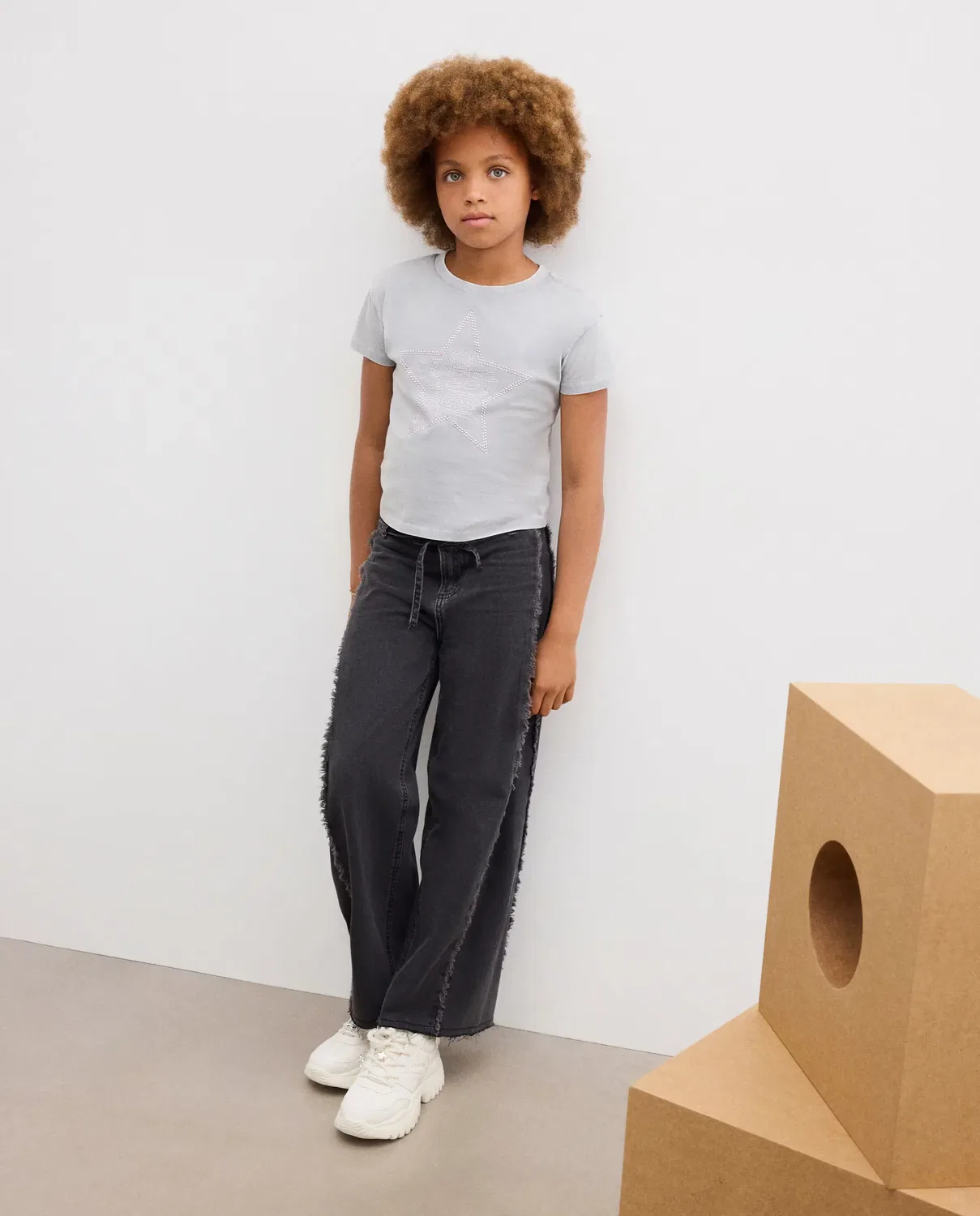 Детские джинсы для девочек с широкими штанинами Kids El Corte Inglés, Negro Intenso