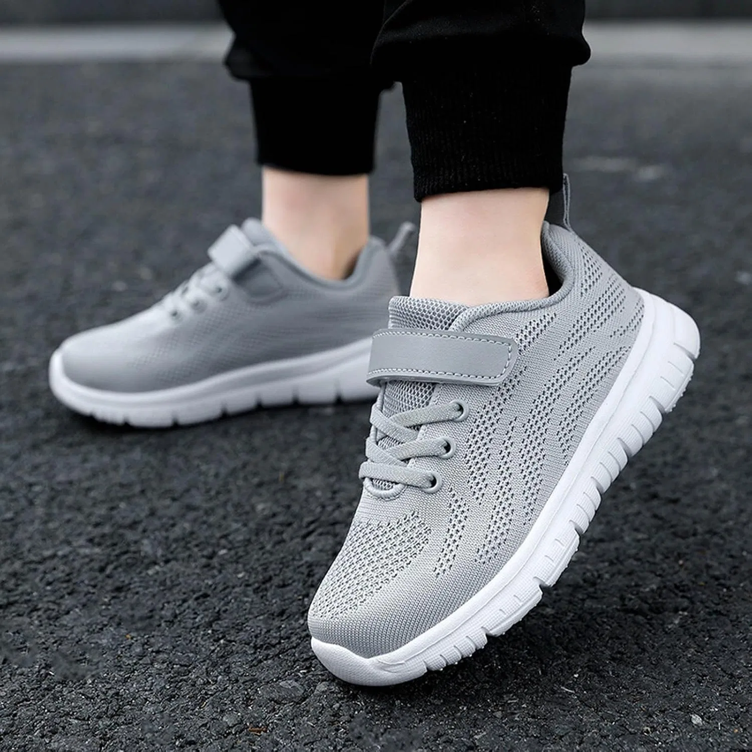 Детские кроссовки для девочек и мальчиков дышащие с принтом, Light Gray — фото 2
