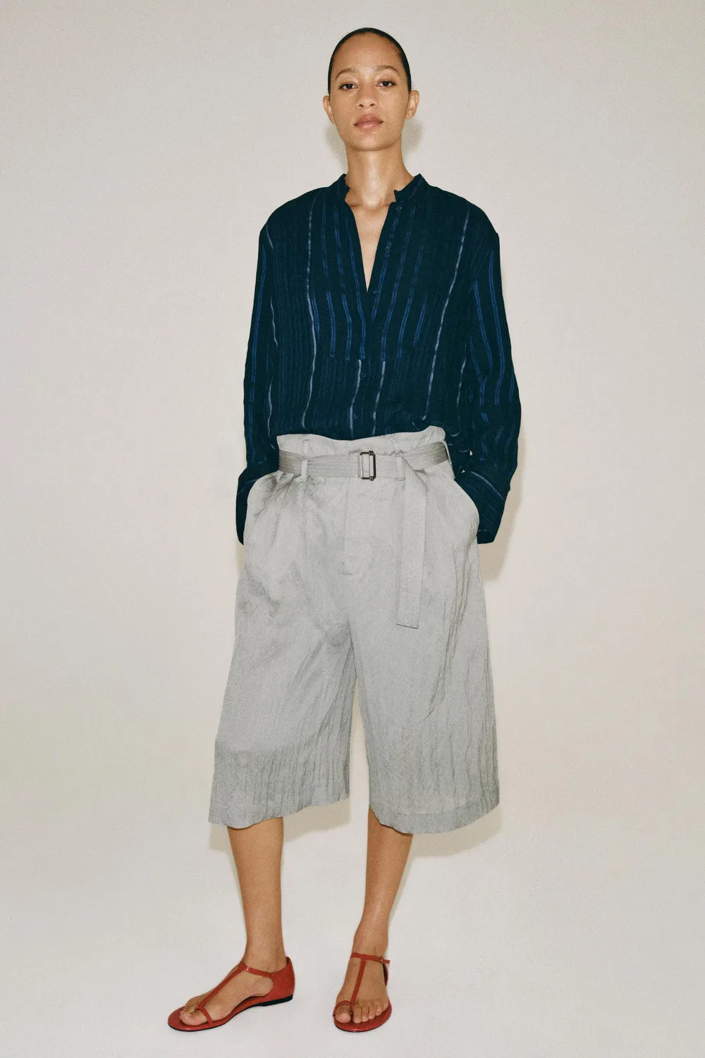 Полосатая нагрудная рубашка из коллекции ZW ZARA, Indigo — фото 4