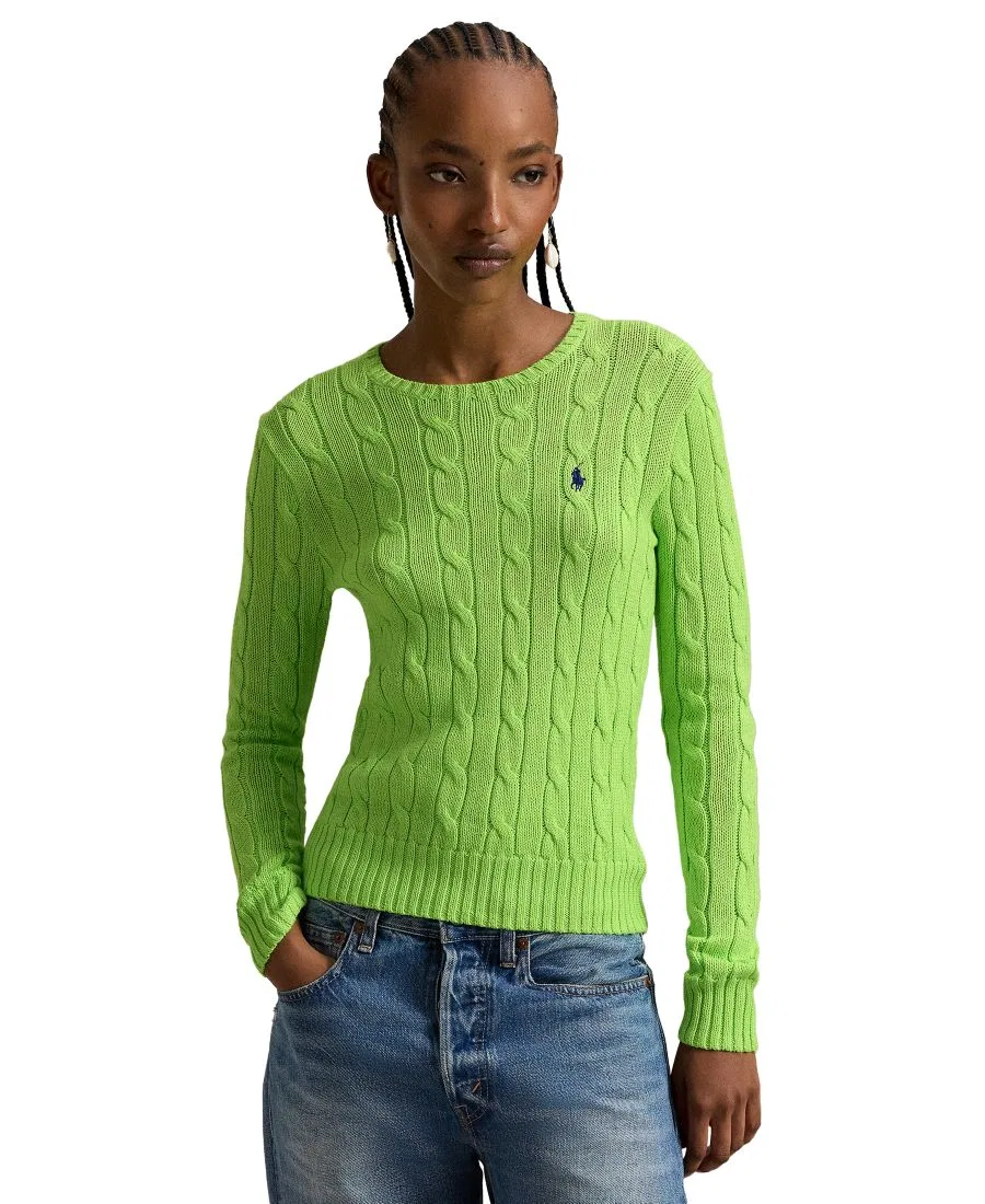 Свитер с воротником-гольф из хлопка с косами Polo Ralph Lauren, Bright Leaf