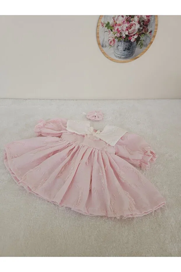 Детское платье для девочек с длинным рукавом Fishtail collar dress Elwirababyboutiqe, Pink