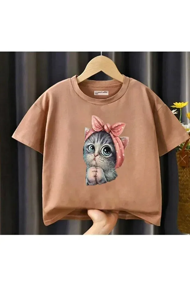 Детская футболка с принтом Sweet Bow Cat Keywest, Beige
