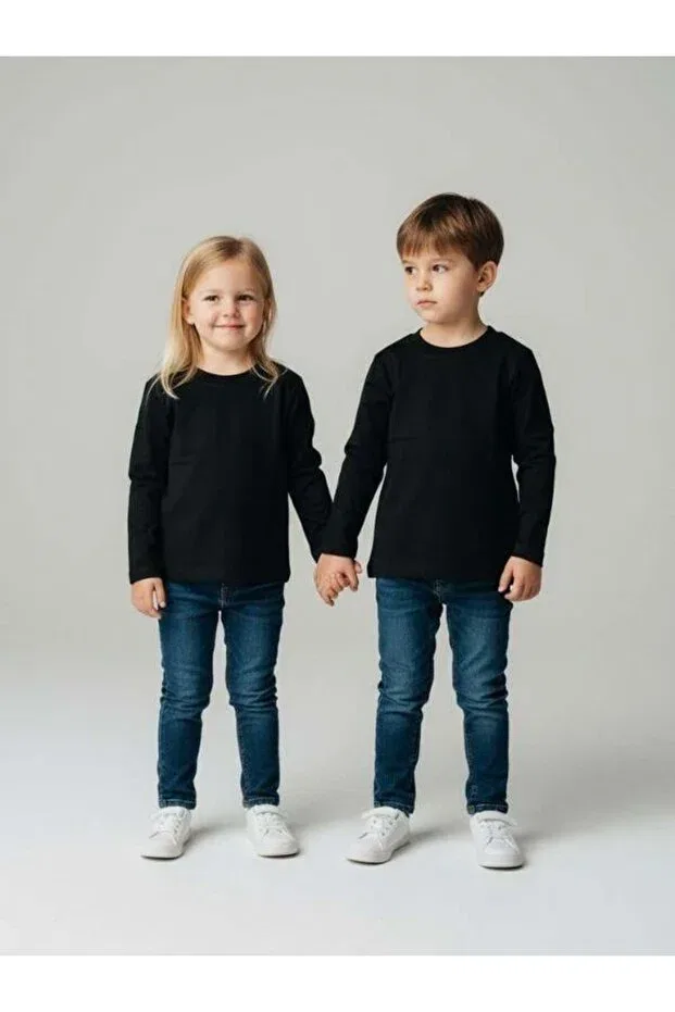 Детская футболка для девочек хлопковая Basic Long Sleeve Zekids, Black
