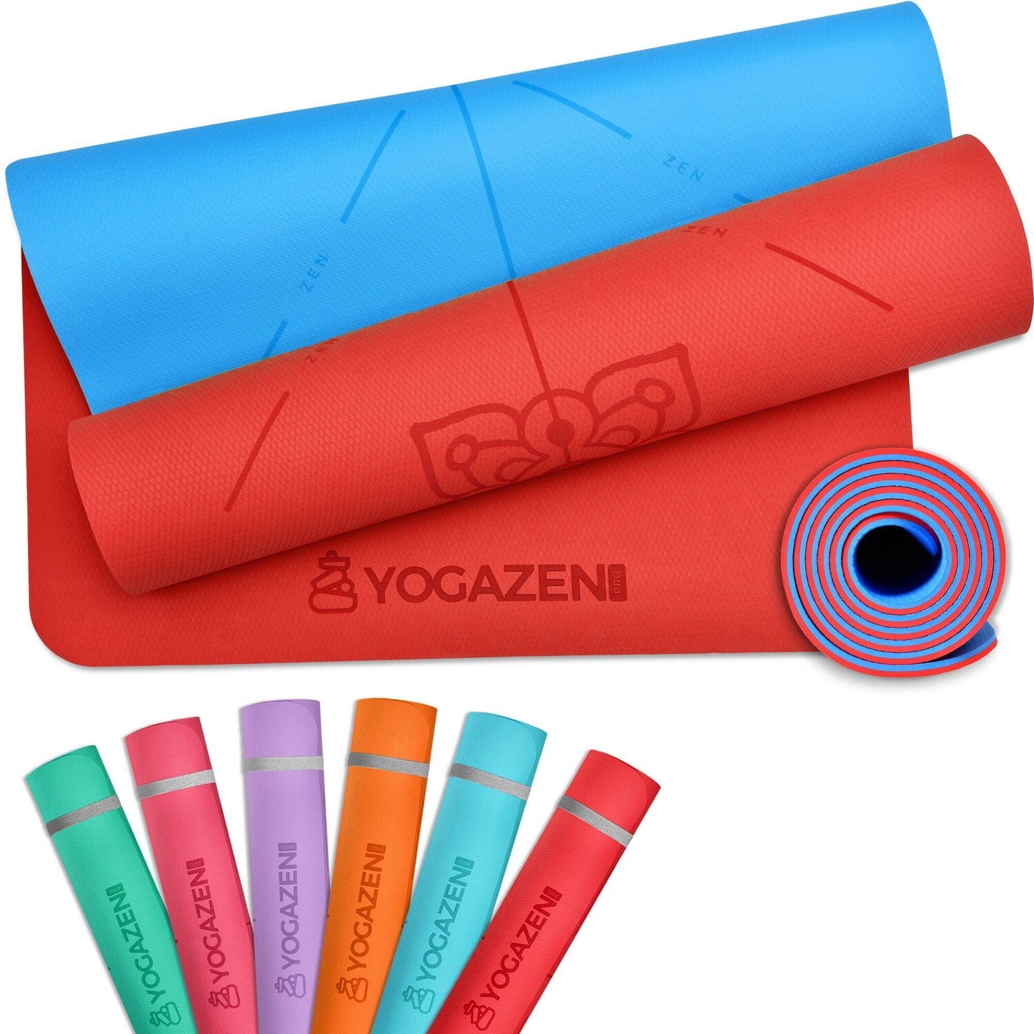 

Коврик для йоги YOGAZEN TPE толстый широкий нескользящий Blauw Frankrijk & Magenta fushia TOPFLEX, красный/синий/красный