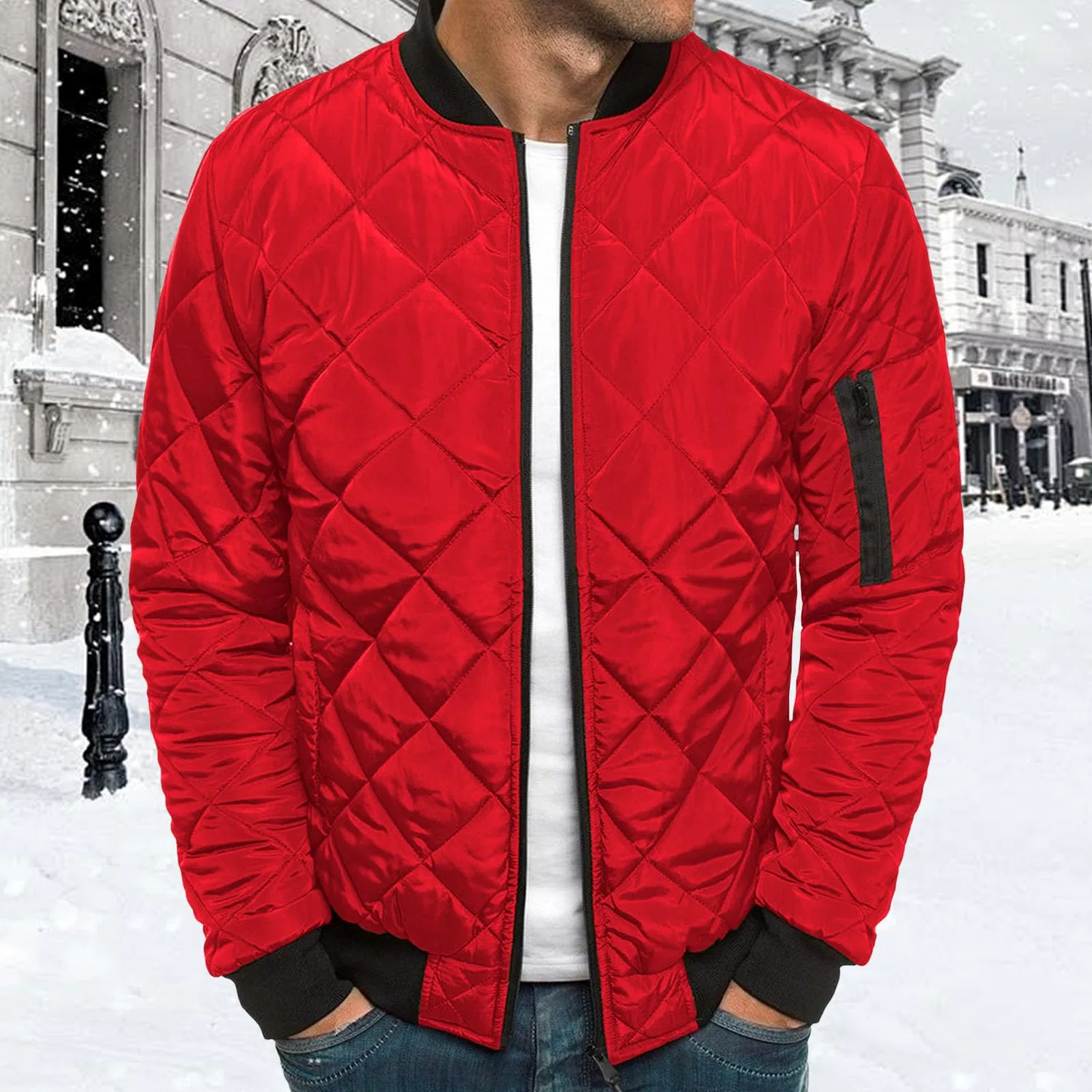 Мужская куртка-бомбер с принтом Diamond Jackets, Red — фото 2
