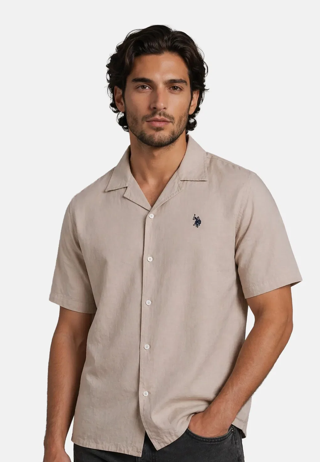 Мужская рубашка с кубинским воротником U.S. Polo Assn., Beige