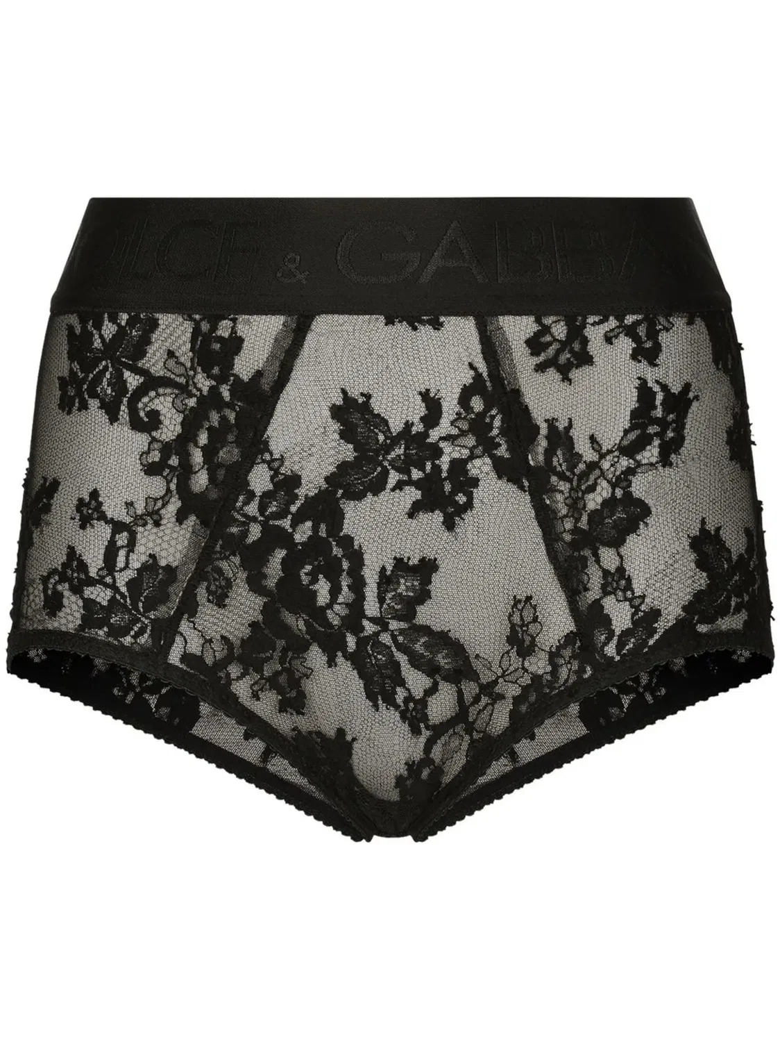 Высокие кружевные трусы с цветочным узором Dolce & Gabbana, черный