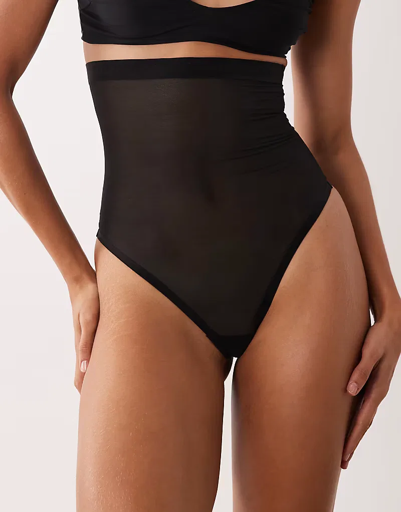 Корректирующие трусики-стринги Calvin Klein из сетчатой ​​ткани с высокой талией, черный — фото 3