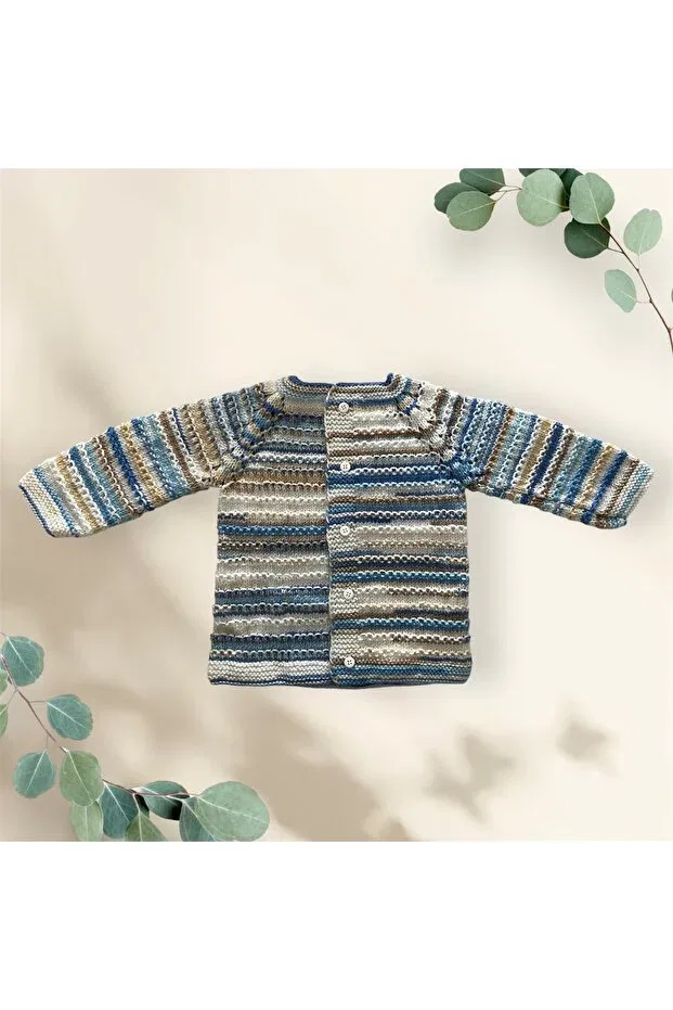 Детский кардиган с узором Hand Knitted Waterway Patterned Pafuli, Blue Marbled