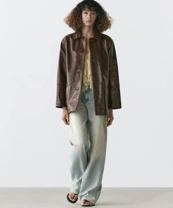 Кожаная куртка с карманами, Massimo Dutti — фото 2