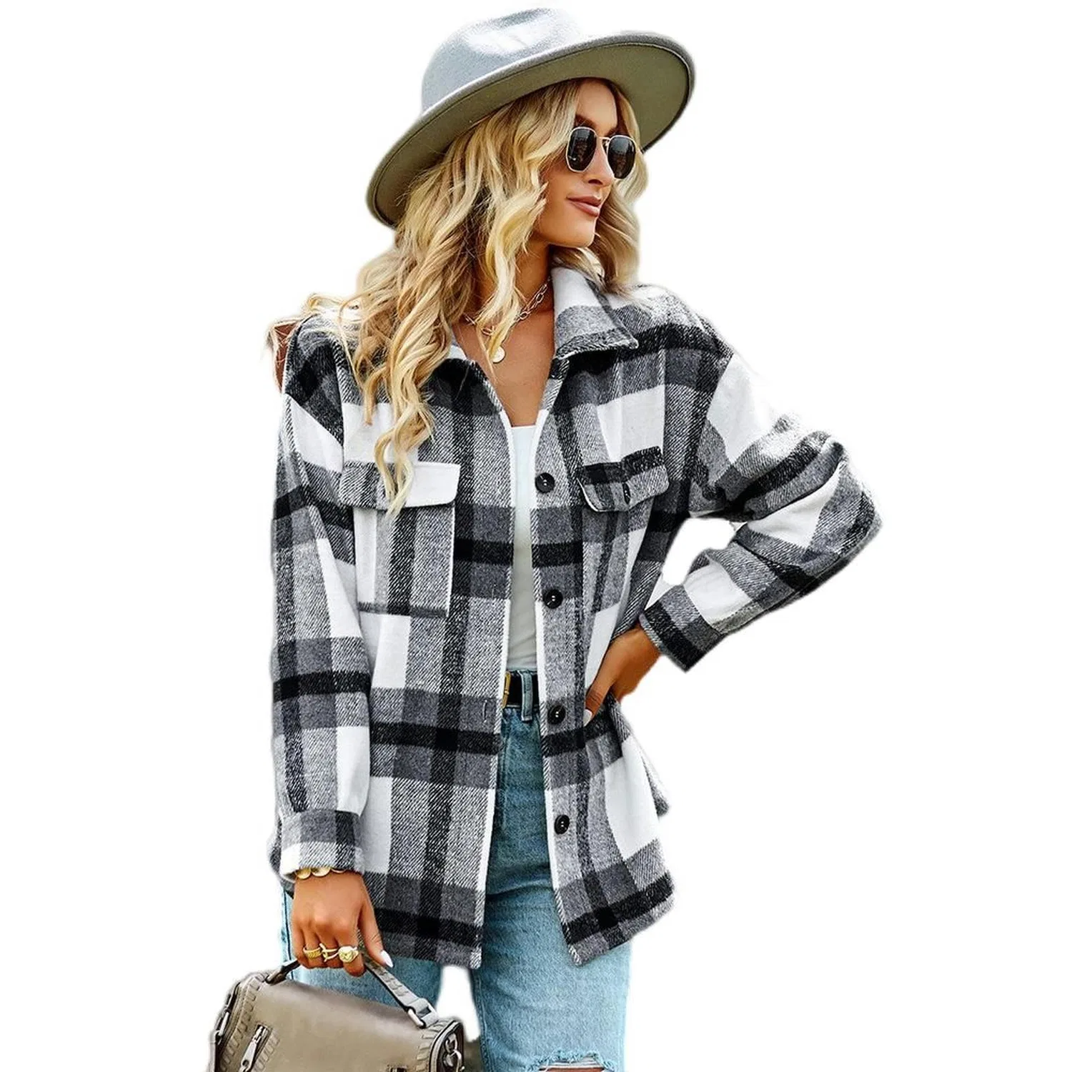 Женская зимняя куртка в клетку с длинным рукавом, Plaid Bianco E Nero