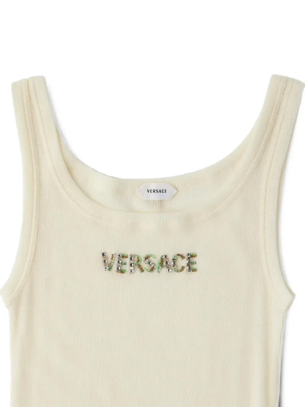 Топ на бретелях с кристаллами Versace, бежевый — фото 3