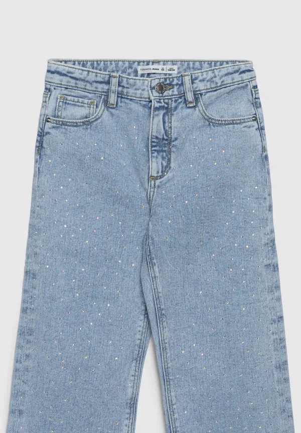 Джинсы с расклешенными штанинами и стразами Wide leg con applicazioni - relaxed fit jeans Terranova, Var Blu Denim Chiaro, светло-голубой — фото 3