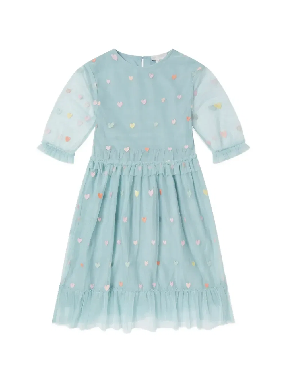 Платье с вышивкой в форме сердца и оборками Stella McCartney Kids, синий